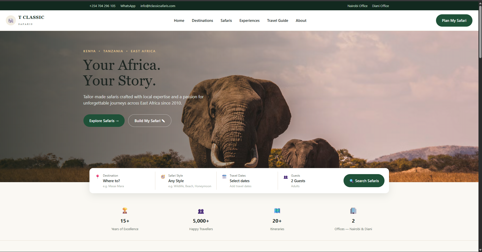 T Classic Safaris website preview