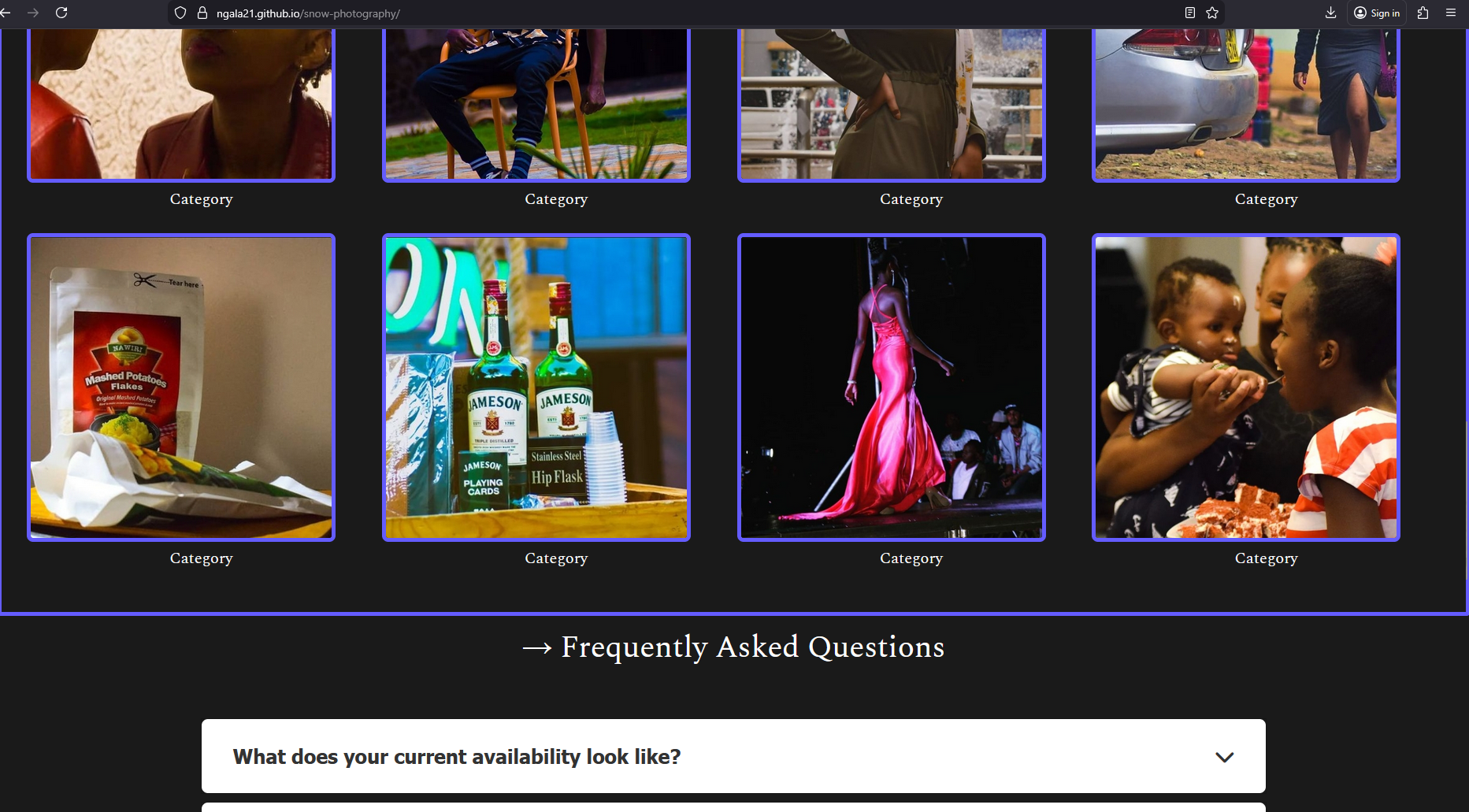 Sno Photography Portfolio Website